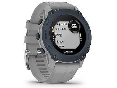 Garmin Descent G1, (010-02604-11), Tauch Smartwatch blaue Lnette mit hellgrauem Silikon Armband