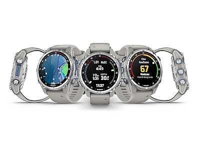 Garmin Descent Mk3 43mm (010-02753-04), Tauch Smartwatch Edelstahl mit grauem Silikonarmband