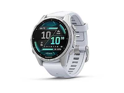 Garmin fenix 8 43mm (010-02903-00), Multisport Smartwatch weiss/silber mit weissem QuickFit 20 Silikon Armband