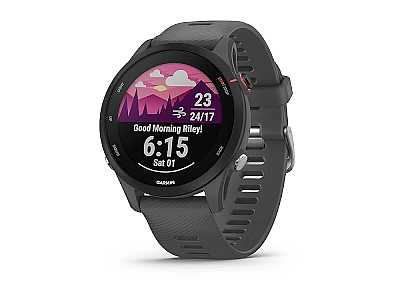 Garmin Forerunner 255 (010-02641-10), Fitness Smartwatch mit Schnellwechsel 22 Silikon Armband grau/schwarz