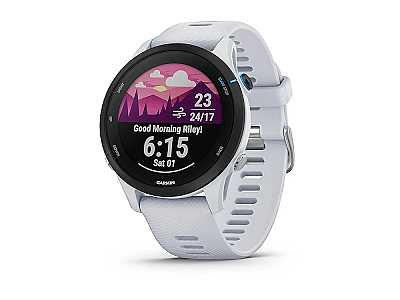 Garmin Forerunner 255 Music (010-02641-31), Fitness Smartwatch mit Schnellwechsel 22 Silikon Armband weiss