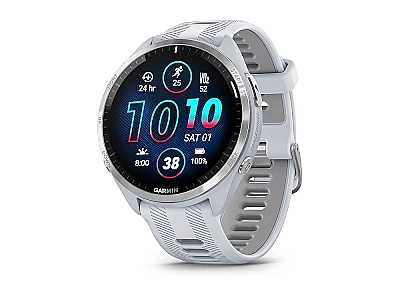 Garmin Forerunner 965 (010-02809-11), Triathlon Smartwatch weiss/titanium Titan mit QuickFit 22 Silikon Armband weiss/grau