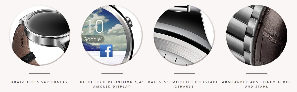 Einsatz von hochwertigen Materialien für die Huawei Watch bei der Huawei Watch werden hochwertigste Material eingesetzt