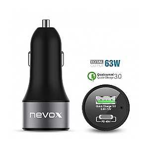 nevox Dual KFZ PD Ladeadapter USB-A + USB-C, schwarz