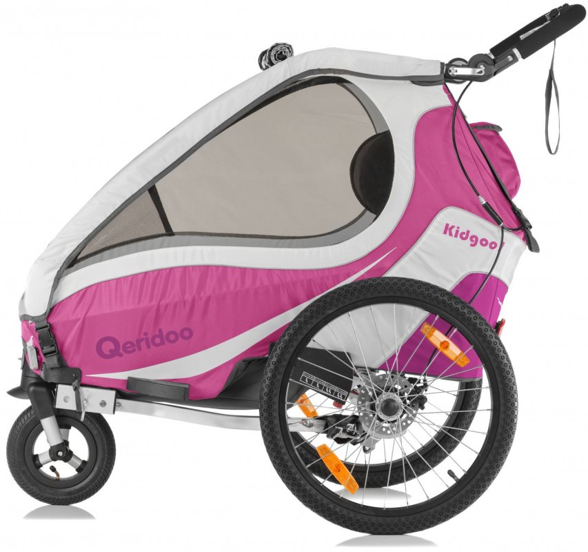 PDA Federung, mit pink Sport Max Qeridoo - Scheibenbremsen Kinderfahrradanhänger mit Buggyrad 2017 KidGoo1 | Jogger-Funktion und