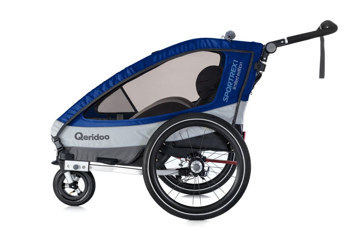 Max und Buggyrad mit Kinderfahrradanhänger Qeridoo Q3-18-LB mit Sportrex1 | PDA - Federung, 2018 blau Limited Feststellbremse Jogger-Funktion