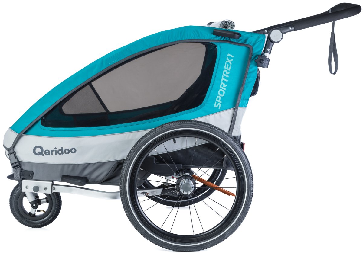 Sportrex2 aquamarin Q6-18-A Jogger-Funktion Qeridoo mit Buggyrad 2018 PDA Max mit - | Kinderfahrradanhänger Feststellbremse Federung, und