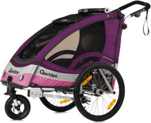 Qeridoo Sportrex1 2017 violett - Kinderfahrradanhänger mit | Buggyrad Feststellbremse Jogger-Funktion PDA Federung, mit Max und
