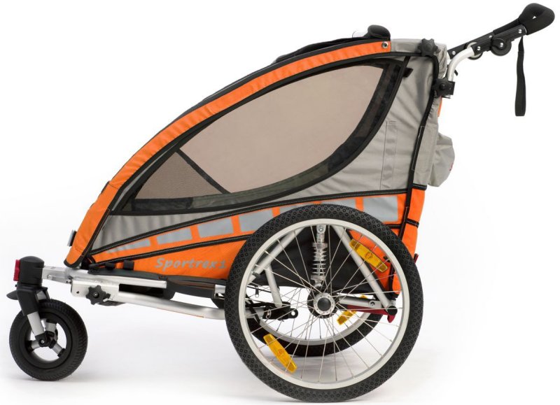 mit Max | und Qeridoo Sportrex1 PDA - orange Buggyrad Jogger-Funktion Federung, Feststellbremse 2016 Kinderfahrradanhänger mit