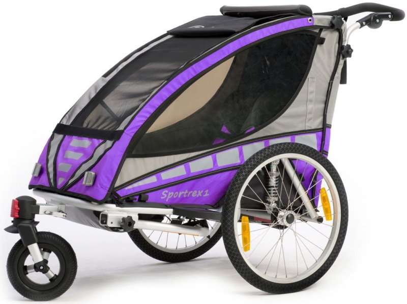 Qeridoo Sportrex1 Jogger-Funktion Federung, Max PDA violett 2016 - und | Kinderfahrradanhänger mit Feststellbremse mit Buggyrad
